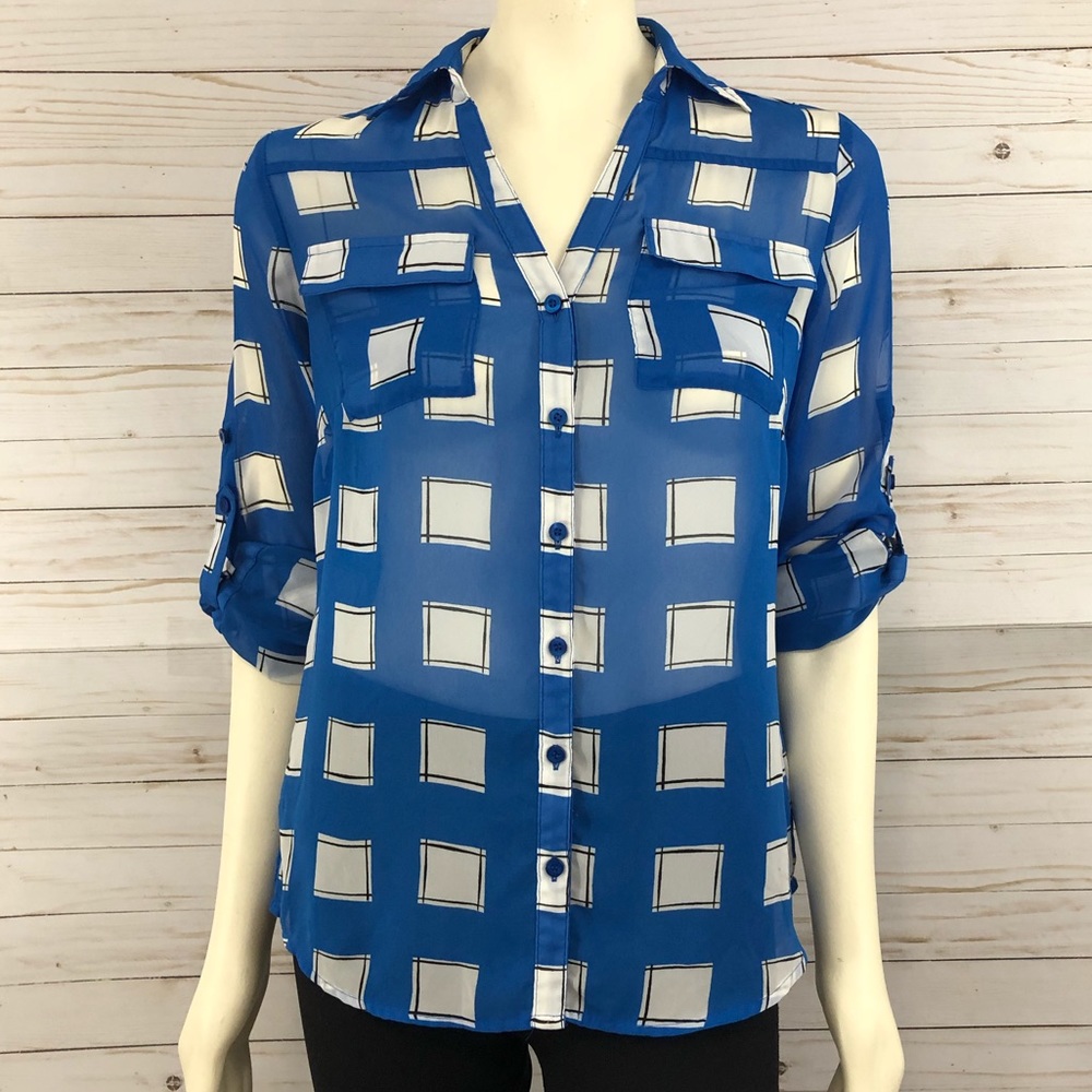 New York & Company geo button down blouse - Picture 2 of 8